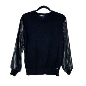 DKNY Black Sparkle Sleeve Crew Neck Sweater Top size XS